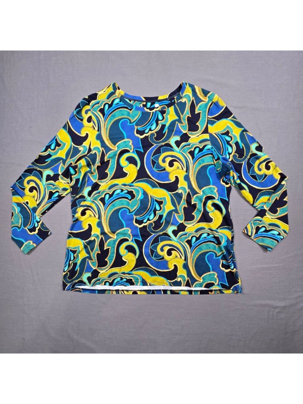 Chicos XL Size 3 Long Sleeve Multicolored Swirl Print Crew Neck Top
